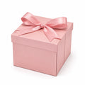 Boîte cadeau carrée 20 x 20 x 15 cm en carton rose avec ruban satin