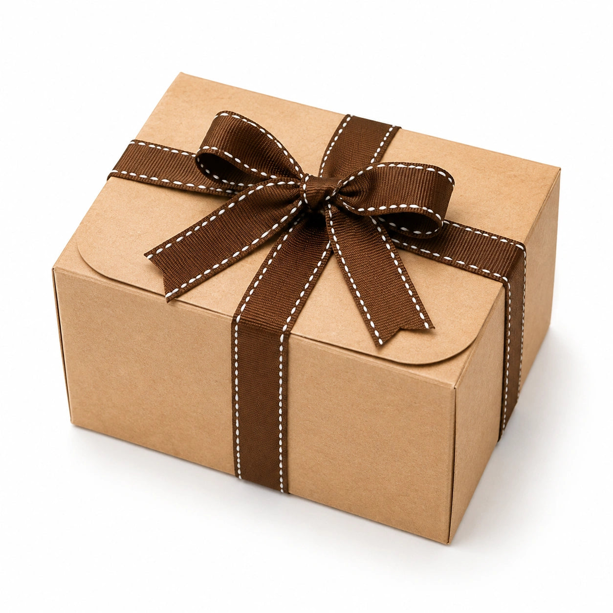 Boîte cadeau 20 x 20 x 10 cm en carton kraft marron avec ruban décoratif