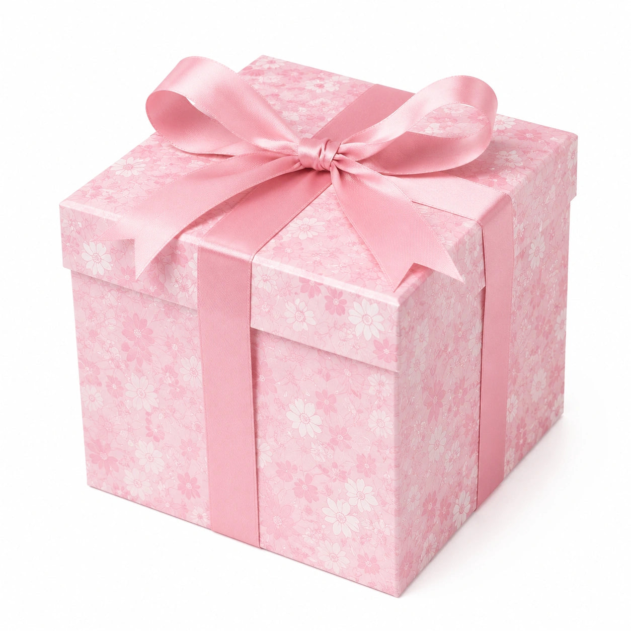 Boîte cadeau 20 x 20 x 20 cm en carton rose à motif floral avec ruban satin pour emballage décoratif