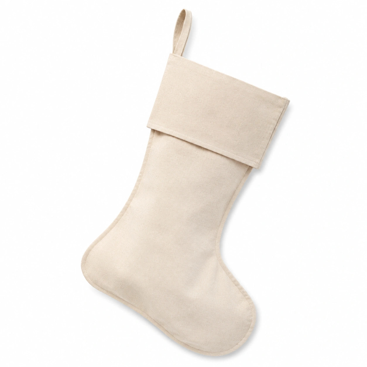Chaussette décorative 45 cm en tissu beige à suspendre avec rabat