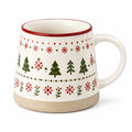 Mug 350 ml en céramique blanc rouge vert - décor hivernal pour boissons chaudes