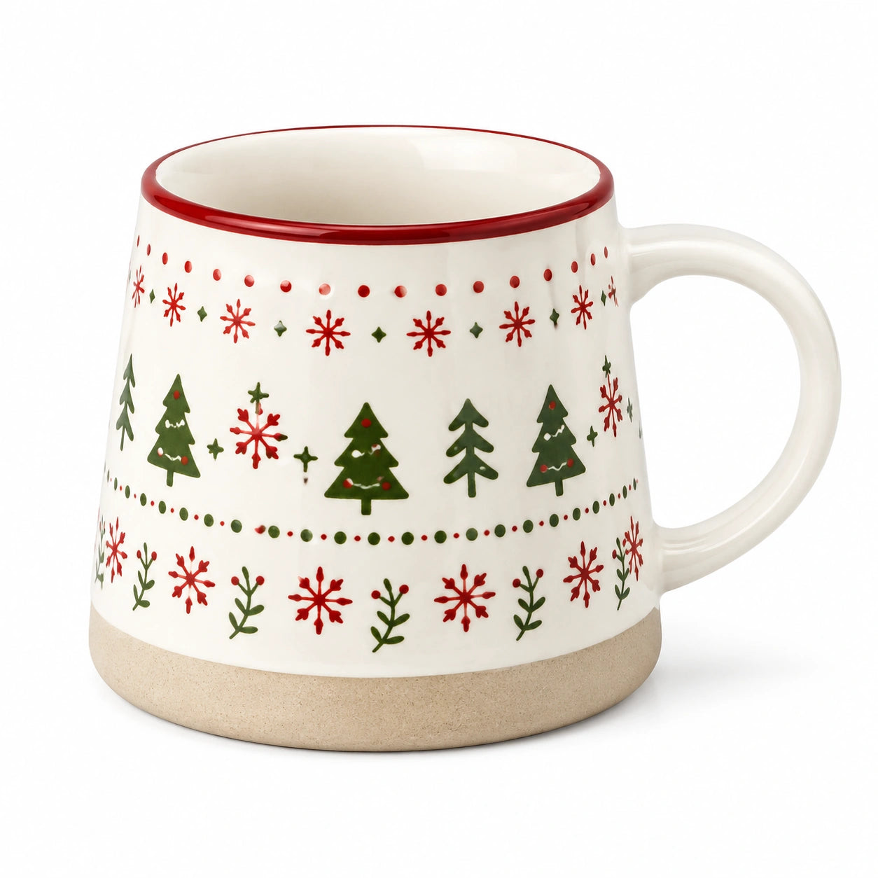 Mug 350 ml en céramique blanc rouge vert - décor hivernal pour boissons chaudes