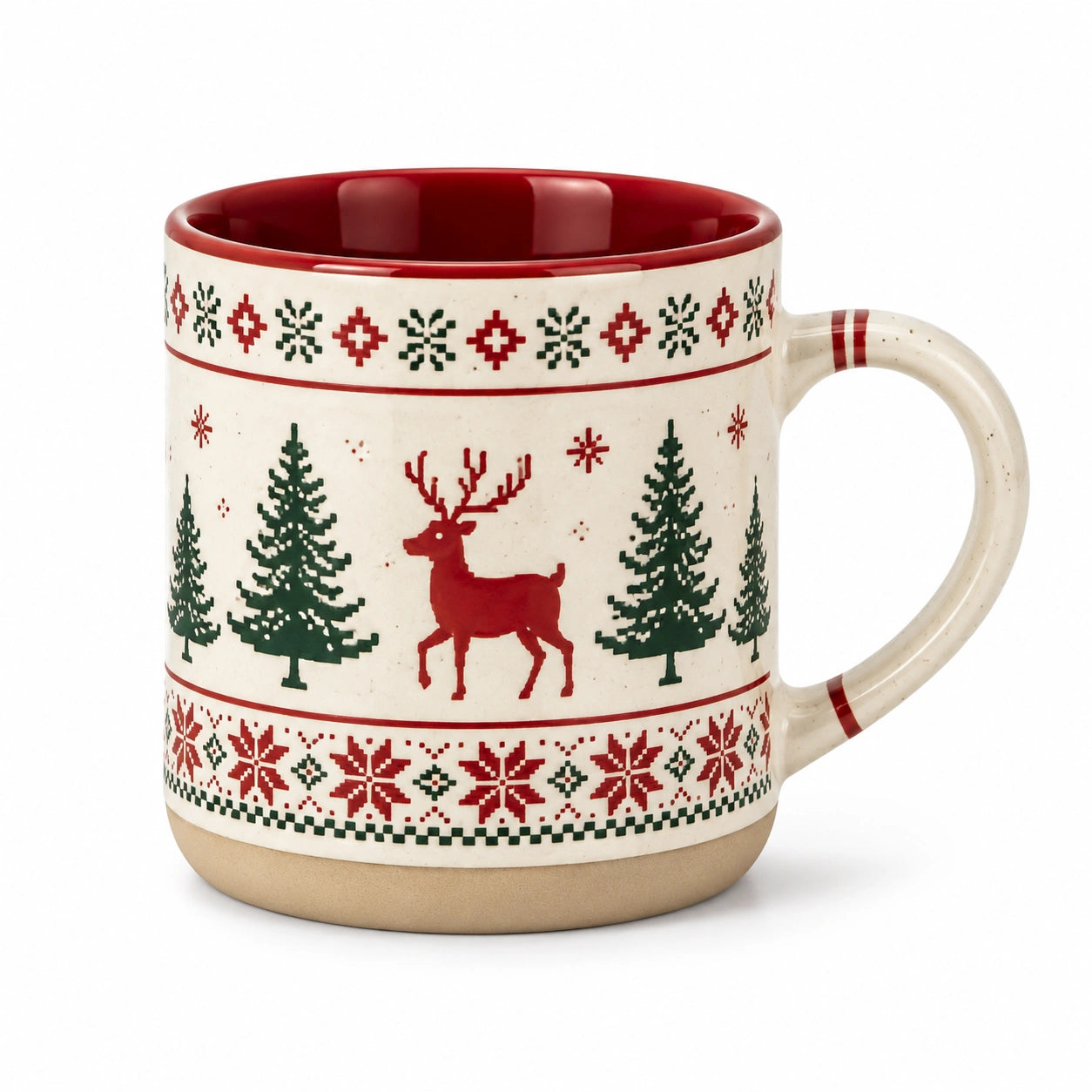 Mug en céramique 350 ml blanc rouge vert à motif hivernal avec anse