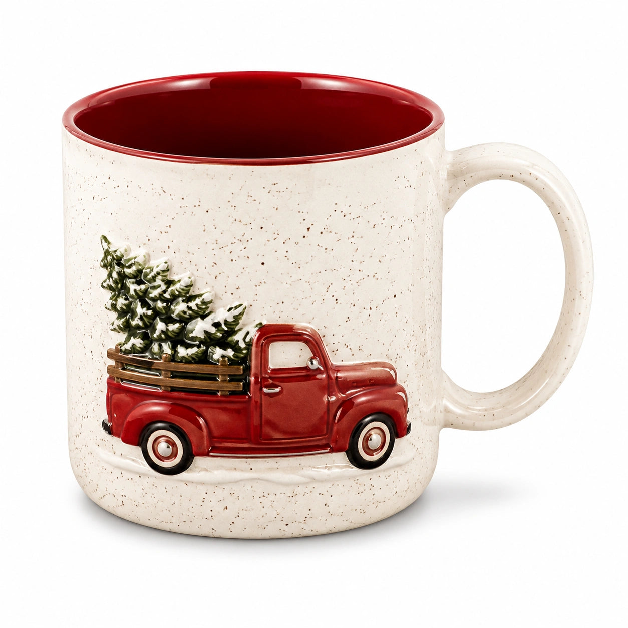 Mug en céramique 0.45 L 9 x 10.5 cm blanc et rouge décor relief style hivernal