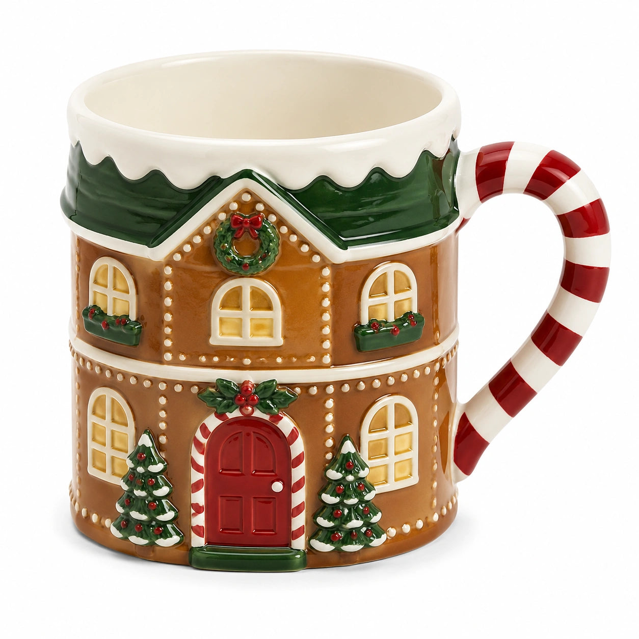 Mug 450 ml 10 x 11 cm en céramique marron vert rouge style maison gourmande à anse