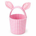 Panier de rangement rond diamètre 25 cm en tissu rose et blanc à carreaux avec anses oreilles
