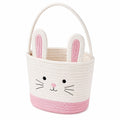 Panier de rangement rond 30 x 35 cm en coton blanc et rose motif lapin avec anse