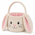 Panier lapin 24 cm en polyester beige rose avec poignée style peluche