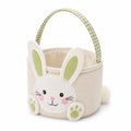 Panier de rangement rond 20 cm en tissu beige et vert motif lapin avec poignée
