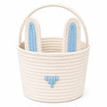 Panier de rangement rond 30 x 30 cm en corde de coton blanc et bleu à motif lapin avec anses