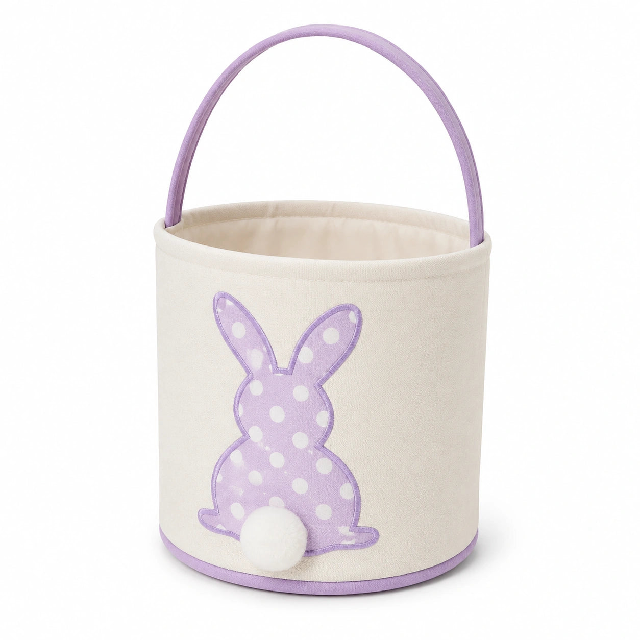 Panier de rangement rond 25 x 25 cm en tissu blanc et violet à poignée motif lapin