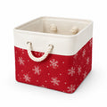 Panier de rangement 30 x 30 x 30 cm en tissu rouge et blanc pliable à poignées motif flocons