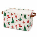 Panier de rangement 38 x 28 x 25 cm en tissu écru imprimé de Noël pliable