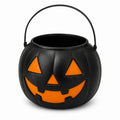 Seau à friandises rond 25 cm en plastique noir et orange à motif citrouille avec anse