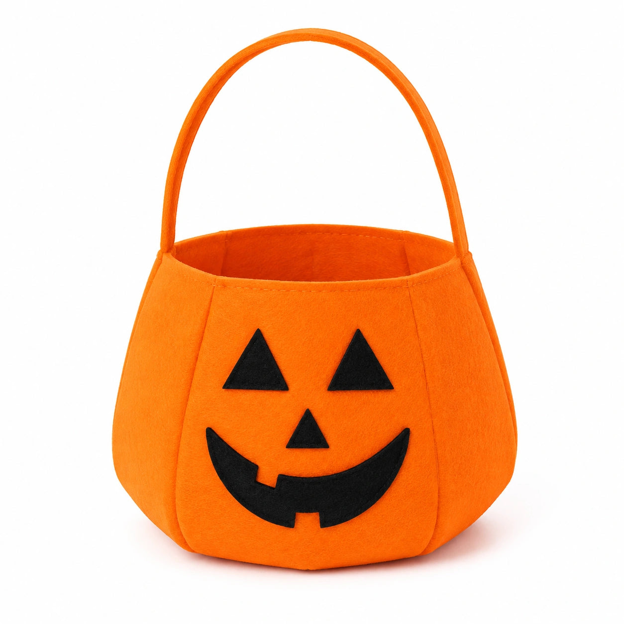 Sac à friandises citrouille 25 cm en feutre orange à poignée style festif