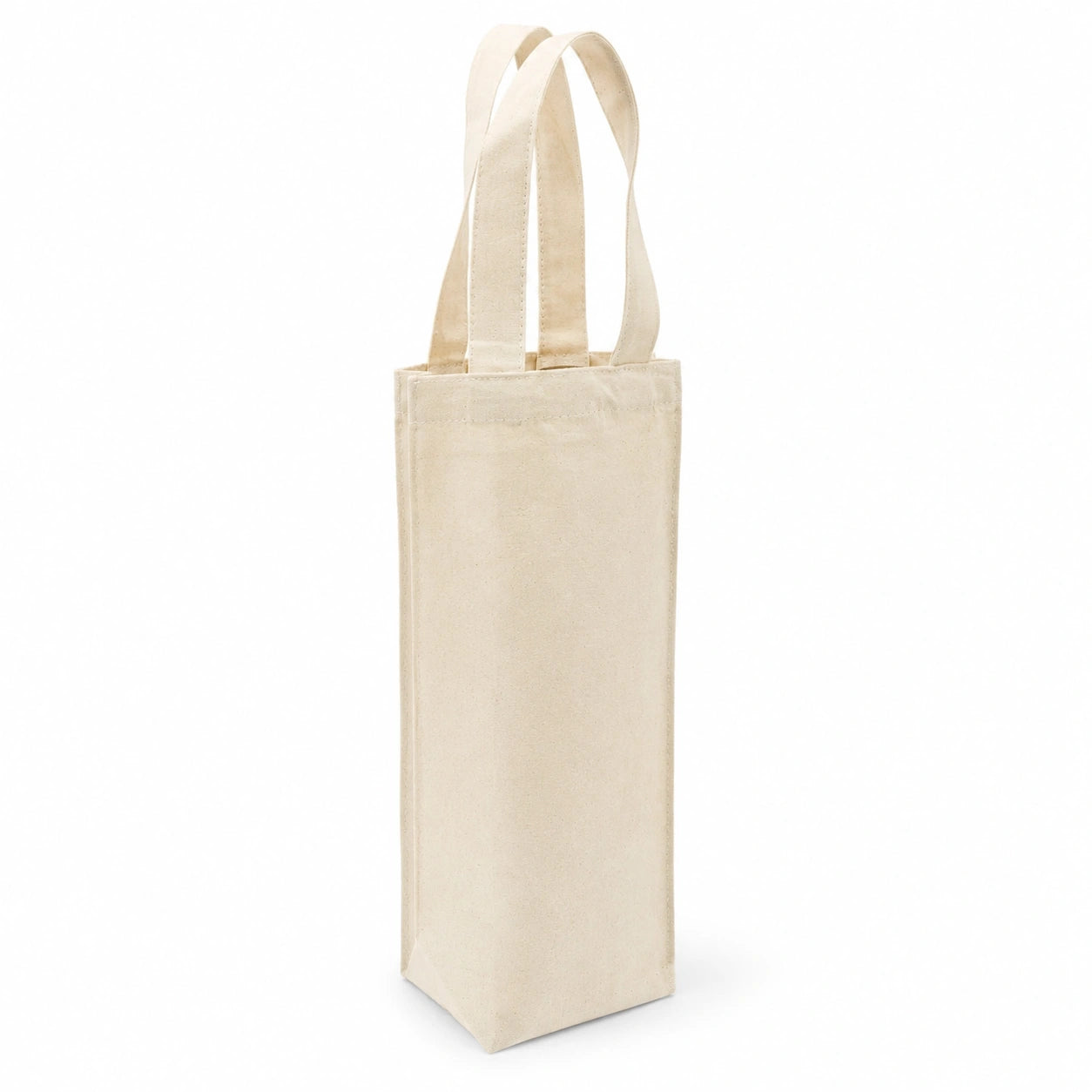 Sac porte-bouteille 10 x 10 x 35 cm en toile beige à anses longues