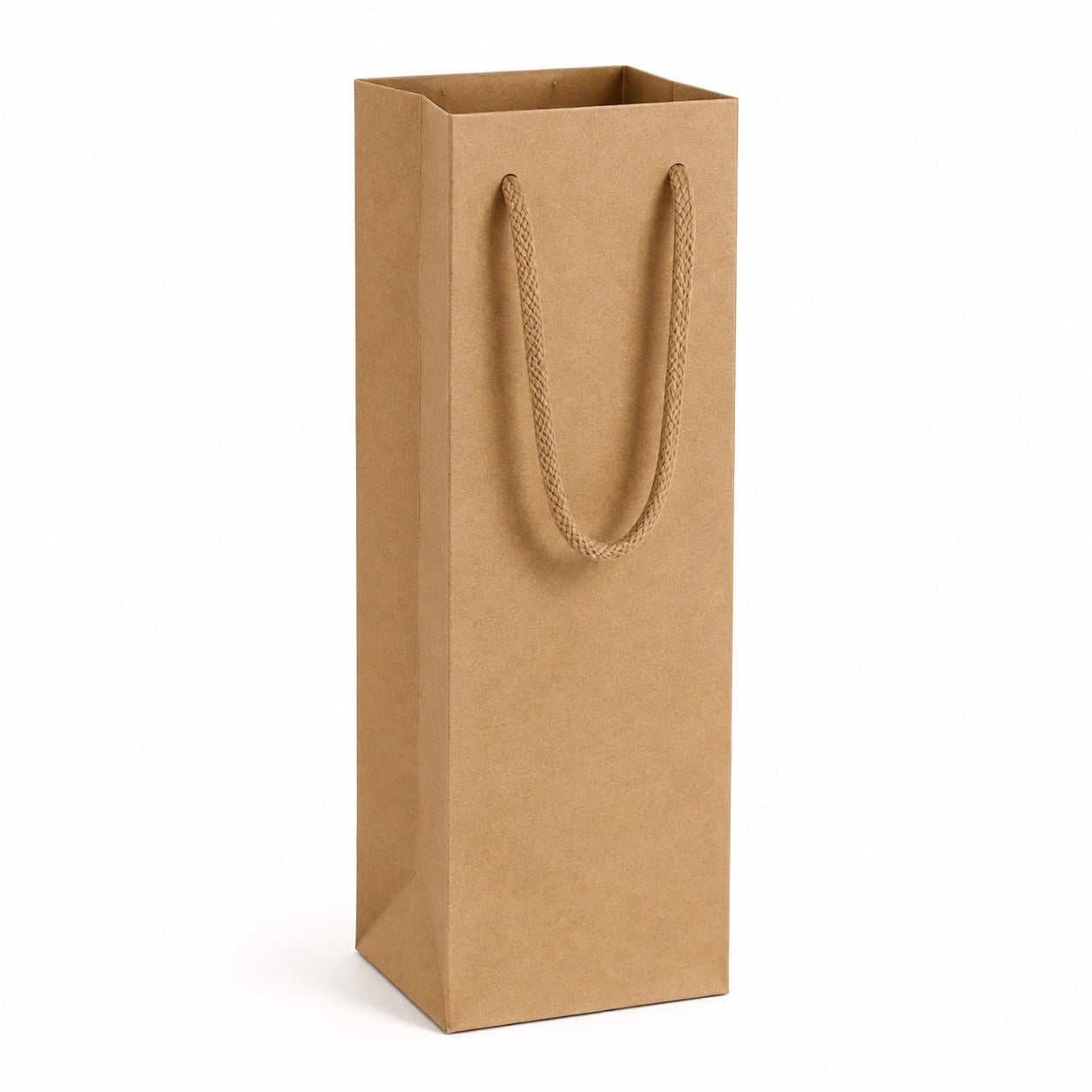 Sac cadeau pour bouteille 12 x 9 x 36 cm en papier kraft brun avec poignées en corde
