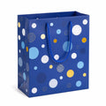 Sac cadeau en papier bleu 26 x 12 x 32 cm à poignées cordon motif pois
