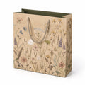 Sac cadeau en papier 32 x 12 x 26 cm beige à motif floral avec anses en corde